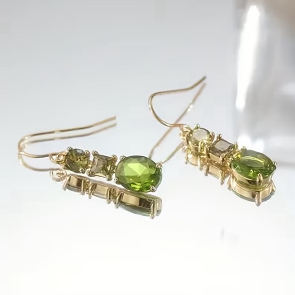 Green and Gold Drop Earrings - Picture 3 of 4